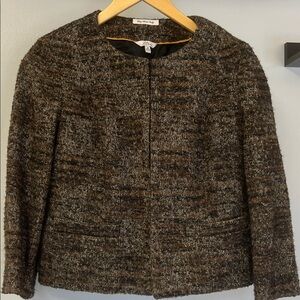 L.L. Bean Classic Brown Tweed  cropped Blazer 3/4 sleeves Peasant Closures Sz 4